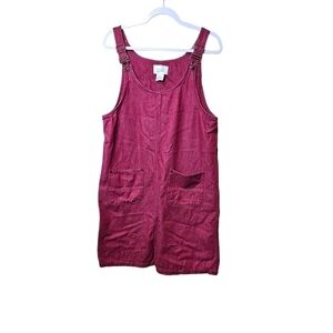 Christopher Banks red denim overall dress with pockets size medium. Cottagecore